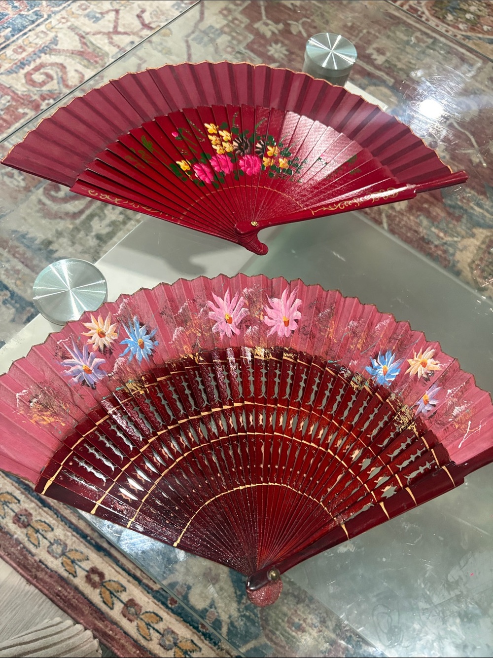 Vintage Beautiful Maroon Flowered Fan lot